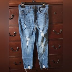 Blue Cropped Distressed Denim Jeans High-Rise NWOT